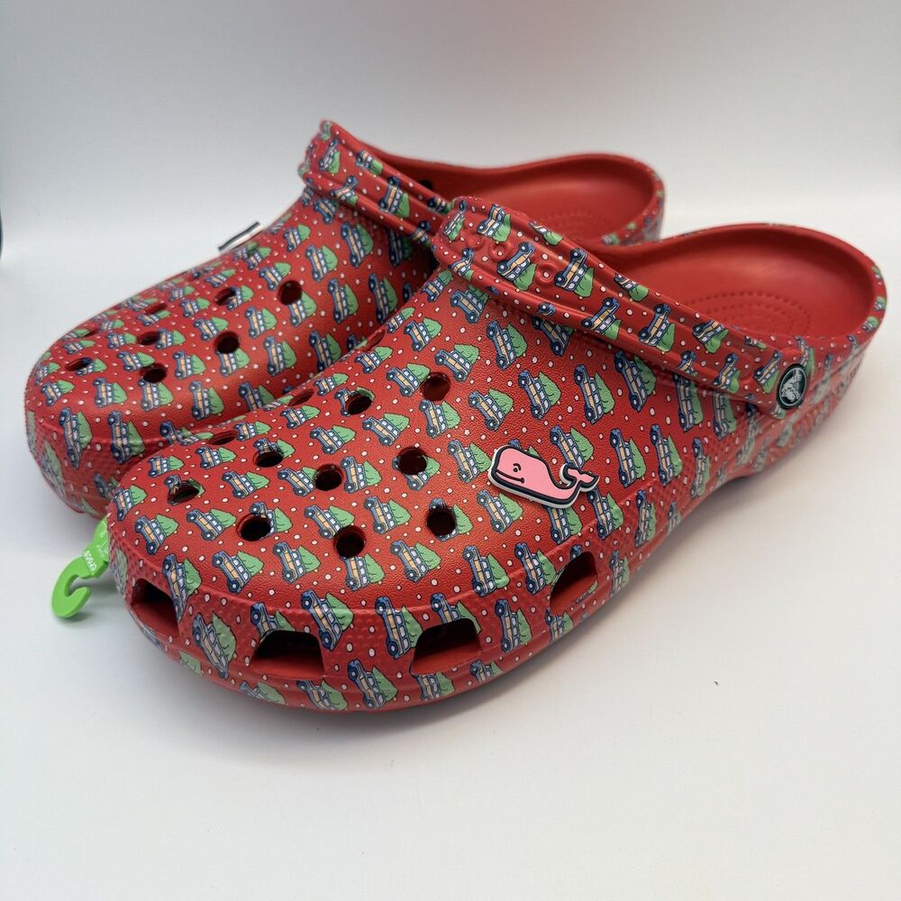 Crocs Vineyard Vines Clog Red Holiday Christmas Cars Tree Whale Logo Men’s US 13